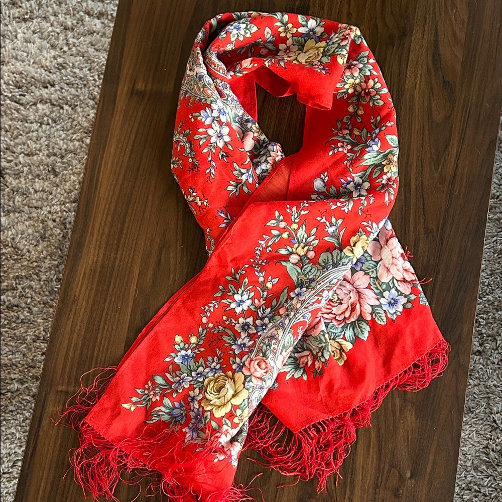 Floral Red Scarf